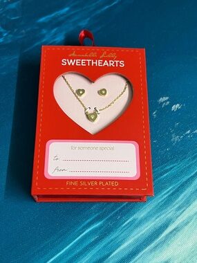 🎁Annabelle Gold-Plated Heart Necklace & Studs with white heart diamond Hearts
